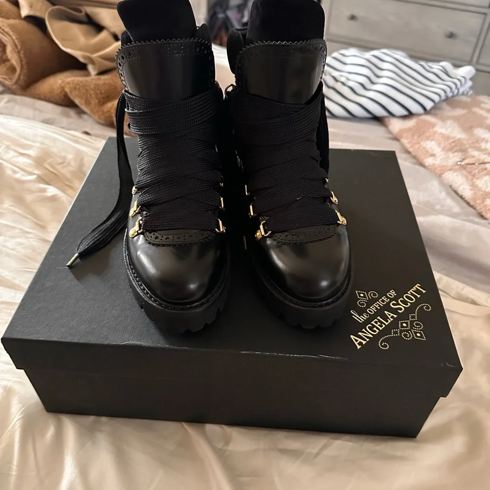 Angela Scott Black Leather Boots - Picture 6 of 13